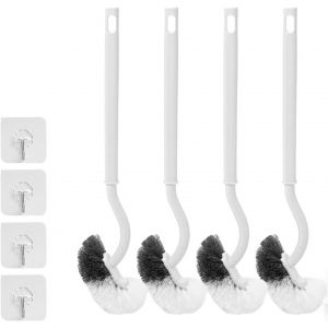 Lbgwp60-Lotde 4 S De Toilette, Avec Nettoyeur De Bordures, Design Incurvé Flexible, Long Manche En Plastique, Poils Solides, Avec Crochet Adhésif Pour Un Nettoyage En Profondeur - Neuf