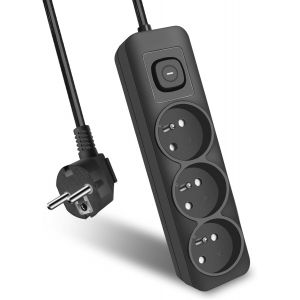 Multiprise Noire 3 Prises, Prise Multiple Avec Interrupteur, Rallonge Electrique 1,5M 3G1,0 Mm², 16A/250V 3680W, Multiprise Avec S - Neuf