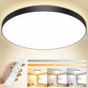 Plafonnier Led Dimmable, 24w 3000k-6500k Plafonnier Salle De Bain Avec Télécommande, 2000lm Ip44 Lampe Plafond, Luminaire Plafonnier Applicable À Salle De Bain, Chambre, Cuisine, Salon, Balcon - Neuf