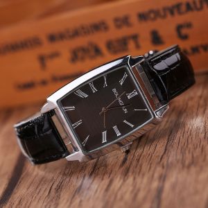 Montre A Quartz Tendance Pour Homme, Bracelet En Cuir Pu, Cadran A Chiffres Romains, Forme Carree (Noir) - Neuf