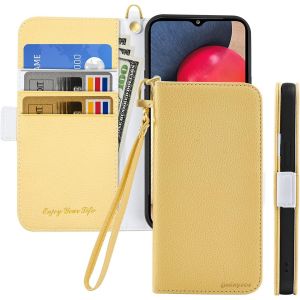 Maa-Coque Pour Samsung Galaxy A20e Rabat,Housse Samsung A20e Clapet,Portefeuille Etui Avec Fonction Support Et Porte-Carte,Litchi Texturé Cuir/Antichoc Flip Cover Case.Jaune - Neuf