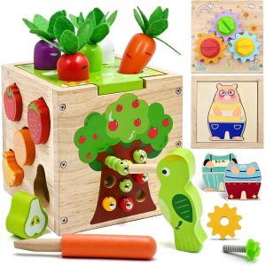 Baby Toy 1 2 3 Years,5 in 1 Activity Cube Baby 1 2 3 4 Toy Gift Boy Girl,49 Pcs Montessori Educational and Development Wood Games Kids 12 18 Months - Neuf
