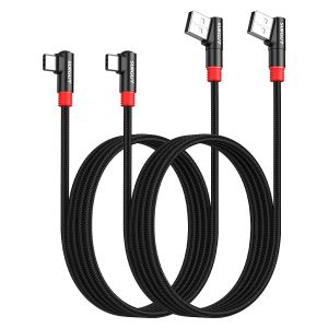 JGD-Lot de 2 c&acirc;bles USB C &agrave; angle droit [2 m] 3 A 90 degr&eacute;s USB 2.0 USB-C charge rapide c&acirc;ble de synchronisation de donn&eacute;es en nylon tress&eacute; pour iPhone 16 15 Pro/Pro Max/Plus, Samsung Galaxy S25 - Neuf
