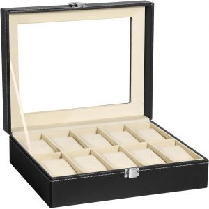 Kal-Boîte À Montres/Écrin À Montres/Coffret À Montres/Présentoir À Montres/Boîte À Bijoux, Rangement Pour Montres En Cuir Synthétique Noir - Neuf