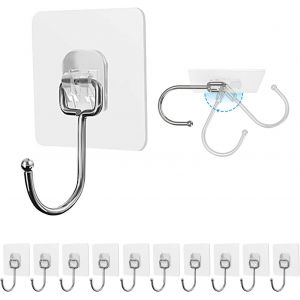 (10 Pièces) Crochet Adhésif 15kg(Max) Transparent Auto Adhesif Imperméable à l'eau et à l'huile Crochet Murale Porte Serviette Pour Accroche Salle de Bain,Cuisine,Plafond,Accrocher,Mural,Porte - Neuf