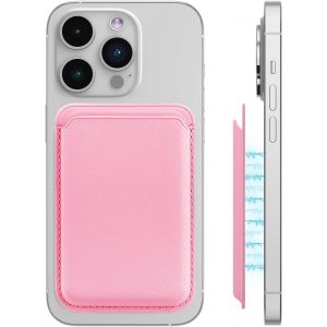 KALANKA-1 pièce Portefeuille magnétique pour iPhone, Porte Carte iphone, Porte-Cartes en PU, Doté d'un porte-cartes et d'un système RFID, Conçu en PU en Cuir Végan, pour Maintien 2 Cartes, rose - Neuf