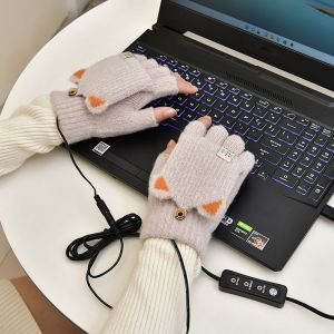 Usb Gants Chauffants Chat Doigt (Blanc Cassé) Complet Du Corps Chauffé Gants Mitaines Pour Femmes Hommes Gants En Tricot Réglable De La Température De La Machine Hiver Portable Gants - Neuf