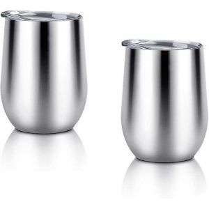 Lot De 2 Verres &Agrave; Vin Isothermes En Acier Inoxydable Avec Couvercles &iquest; 35 Cl, Parfaits Pour Les Voyages, Pour Le Vin, Le Caf&eacute; Et Plus Encore. - Neuf