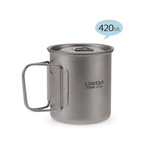 Tasse De Camping Ultral&eacute;g&egrave;re En Titane Lixada 420 Ml Avec Poign&eacute;e Pliable - Durable, Portable Et Sans Odeur. - Neuf