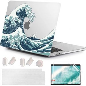 4 en 1 Ultra-Mince Coque pour Macbook Air 13.6 Pouces M4 M3 M2 2022 2024 2025 Modèle A3240 A3113 A2681, Étui de Rigide Plastique & Protège Clavier pour MacBook Air 13 M4, Grande Vague 4 - Neuf