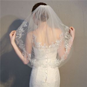 Voile De Mari&eacute;e Court &Agrave; Deux Couches En Tulle Doux, 55 Cm Et 75 Cm, Ivoire Clair Avec Pince Pour Cheveux - Neuf
