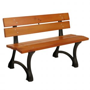 Banc De Jardin Avec Dossier 2 Places Style Parc Classique 125 Cm En Bois De Pin Verni Et Fonte 04_0009566 - Neuf