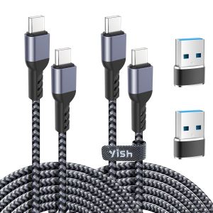 C&acirc;ble USB C vers USB C 65W&iquest;PD 3A Cable USB C Charge Rapide Nylon Tress&eacute; C&acirc;ble Chargeur Cordon USB Type C Compatible avec iPhone 16 15 Pro Max Samsung Galaxy S24 S23 iPad Air MacBook, 2M,Lot de 2 - Neuf
