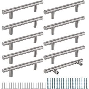 YUJTG-AIMEKE 10 × Poignées de Meuble Cuisine - Poignet de Porte en Acier Inoxydable, Distance de Trou de 128mm, Couleur Argent - Neuf