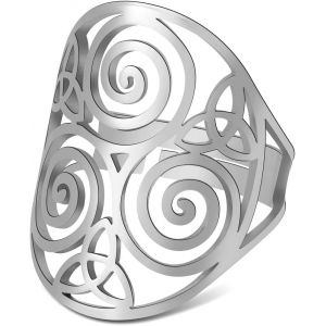 Kal-Bague Celtique Triskele Bague Triquetra Bague Triskelion Ancienne Bague Celtique Spirale N?Ud De La Trinité Amulette De Protection Bijoux En Acier Inoxydable Cadeaux Pour Femmes Noël - Neuf