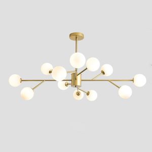 Lustre Sputnik,Plafonnier Sputnik,Plafonnier Semi Encastré 12 Lumières,Lampe Suspendue Réglable Hauteur Vintage Industriel,Lustre Doré Boule Verre Pour Salon Chambre Salle À Manger Cuisine - Neuf