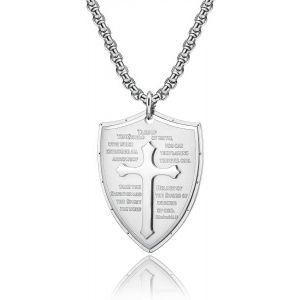 Kal-Collier Croix Homme The Armor Of God Shield Ephesians 6:16-17 Avec Pendentif Croix En Acier Inoxydable Cadeau Pour J&eacute;sus Christian Gar&ccedil;on/Mari - Neuf