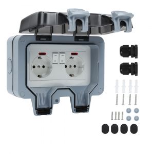 Prise &Eacute;tanche Double Prise Electrique Ext&eacute;rieure IP66 &Eacute;tanche Prise Murale 16A IP66 avec interrupteur apparent- 5 pcs - Neuf