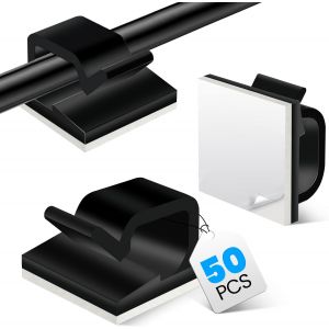 MEVRONISSHOP-50 Pi&egrave;ces Attache Cable Adh&eacute;sif, Clip Cable et Accroche Cable &iquest; Supports pour Gestion des Fils et C&acirc;bles &Eacute;lectriques, Faciles &agrave; Poser sur le Mur, Id&eacute;aux pour Maison, Bureau et Voiture, N - Neuf