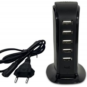 AYU-Station de Charge Multiple 6 Ports USB - Chargeur de Bureau Avec Câble d'Alimentation - Compatible Quick Charge Pour Plusieurs Appareils - Neuf
