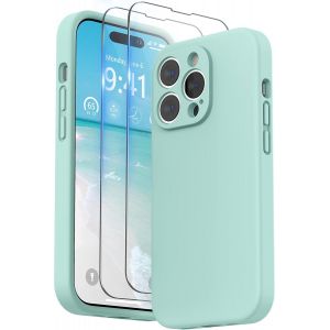 Kal-Coque Compatible Avec Iphone 14 Pro Avec Verre Trempé, Silicone Liquide Protection Individuelle Pour Chaque Objectif Épaissie Etui Pour Iphone 14 Pro 6,1 Pouces, Vert Menthe - Neuf