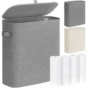 KALANKA-33L Rangement Papier Toilette, Boite Rangement Papier Salle de Bain avec Couvercle, Réserves à Rouleaux de Papier Toilette, Panier Papier Toilette pour jusqu'à 9-16 Rouleaux, Gris - Neuf