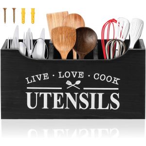 Support Mural Pour Ustensiles De Cuisine En Bois Avec 3 Compartiments Et Fond De Drainage,Organiseur De Rangement En Bois Pour Argenterie,R&eacute;cipient Rustique Pour Comptoir De Cuisine - Neuf