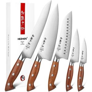 Jexnovashop-Ensembles De Couteaux De Cuisine German En Acier 5 Pi&egrave;ces&iquest;Set De Couteaux De Chef Professionnels En Acier Inoxydable Couteau Santoku, Manche En Redwood - Neuf
