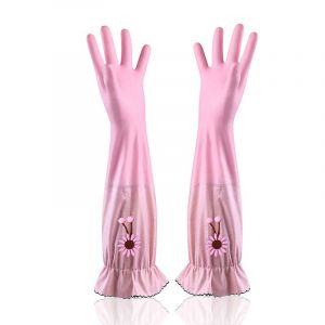 Fleurs De Soleil Roses - Gants De Vaisselle En Peluche Épais Et Allongés, Gants En Plastique Imperméables Pour Nettoyer Le Linge De Cuisine Durable - Neuf