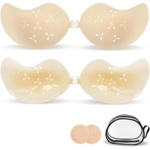 Soutien-Gorge Adhésif Invisible En Silicone Remonte Sein Push Up Dos Nu Adhésif Respirant Avec Cache-Tétons Pour Tenues Soirée Robes De Mariée Et De Demoiseile Honneur.[F348] - Neuf