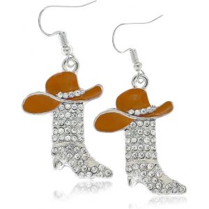 Kal-Boucles D'oreilles Pendantes Mignonnes En Forme De Bottes Occidentales De Cowgirl Et Cowboy Avec Strass Pour Femmes Et Filles - En Émail - Hypoallergéniques - Légères - Pendantes - Bijoux Tendanc - Neuf