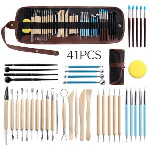 Kit de 41 outils de sculpture pour poterie, argile, modelage, poterie, céramique, bricolage, avec sac de rangement - Neuf