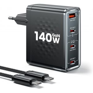acdsgd-Chargeur USB-C 140W PD 3.1, 4 Ports PPS GaN, Compact Charge Rapide avec Cable pour MacBook Pro, iPhone 17/16/15/14 Pro Max, Samsung Galaxy S25/S24/S23, iPad, AirPods, Ordinateur Portable - Neuf