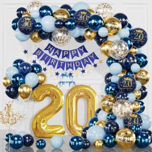D&iquest;&iquest;coration d'anniversaire 20 ans, bleu marine, dor&iquest;&iquest;, 20e anniversaire, hommes et femmes, banni&iquest;&iquest;re Happy Birthday, ballons &iquest;&iquest; confettis, ballons d'anniversaire pour 20 ans - Neuf