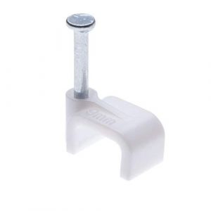LIUW-Clips De Blanc Câble Plats 9Mm Clip Mur Attaches Câbles Avec Clou En Acier Fixation Colliers De Serrage Pour Organiseur Electrique Fil Cat 5 5E 6 6A 7 | Ethernet Coaxial Bureau Et Maison (100 Pi - Neuf
