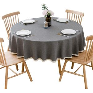 Sjzg-Nappe Ronde En Coton Et Lin Gris Fonc&eacute; Diam&egrave;tre 100 Cm Convient Aux Tables Rondes D'un Diam&egrave;tre De 50 &Agrave; 60 Cm - Neuf