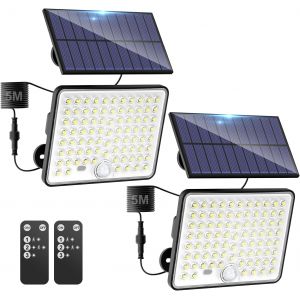 2 Pi&egrave;ce Lampe Solaire Exterieur Detecteur De Mouvement,Led Convex Lenses Projecteur Solaire,3mode 1800mah Lumiere Solaire Exterieur&eacute; Tanch&eacute;it&eacute; Ip65 Ext&eacute;rieur Pour Jardin Garage Lumi&egrave;re Chaude - Neuf