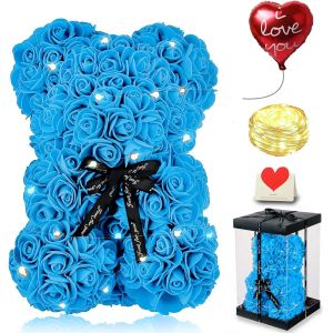 Meilleur Cadeau pour No&euml;l, Ours en Rose, Rose Bear Teddy Flower avec Lumi&egrave;res, la Saint-Valentin, F&ecirc;te des M&egrave;res, Cadeau enti&egrave;rement assembl&eacute;e, y Compris Bo&icirc;te-Cadeau Transparente et Carte d'amour - Neuf