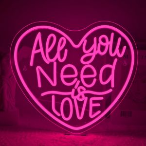 All You Need Love - Panneau Néon Led Mural - Alimentation Usb - Pour Chambre À Coucher, Pub, Maison, Bar, Club, Fête, Décoration De Fenêtre, Chambre À Coucher, Salon, Bibliothèque - Cadeaux - Neuf