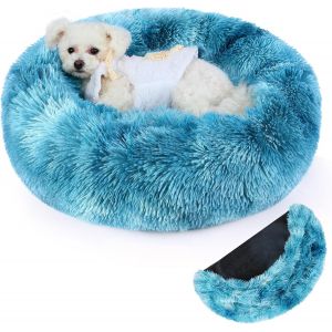 Panier Chien Panier Chat Rond, Coussin Chat Chien En Peluche, Panier Pour Chat Moelleux, Coussin Anti Stress Chien Dehoussable Et Lavable, Bleu Dégradé, 50cm - Neuf