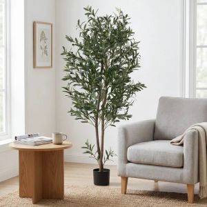 COSTWAY Olivier Plante Artificielle H180 CM - Fruits et Mousses R&eacute;alistes, Base Stable, Tronc Robuste en PE - Neuf