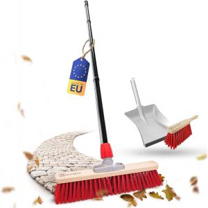 Street broom with handle,40 cm,elaston bristles,with galvanised sweeping set,consisting of a dustpan and a hand brush,ideal as a garden broom,patio broom,courtyard,stable,broom, - Neuf