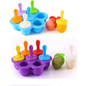 Kal-2 Pcs Moule À Glace, Silicone Moule À Crème Glacée, 7 Cellules Moule Glace Bebe Avec Bâtonnets En Plastique Colorés, Sans Bpa, Réutilisables Popsicle Moule, Pour Popsicles, Crèmes Glacées, Yoghur - Neuf