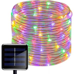 KAL-Tube De Lumière Solaire Extérieure, 12M 100 Led Pipe Guirlande Lumineuse Solaire, 8 Modes Fil De Cuivre Corde Pvc Rope Étanche Pour Jardins, Sapin De Noël, Décoration D'Intérieur(Multicolore) - Neuf