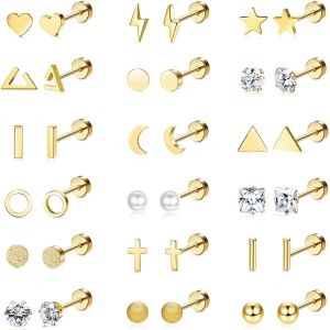 Kal-18 Paires Petite Boucles D'oreilles Femme Acier Inoxydable Hypoallergénique Boucle D'oreille Argent Multiples Géométriques Boule Opale Etoile Lune Coeur Perle Fleur Cz Piercing Oreille - Neuf