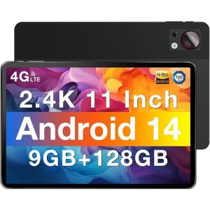 KALWS-T30Se Tablette 11 Pouces,Android 14 Tablette Tactile 8580Mah 9Gb+128Gb Rom(Tf 1Tb) Octa Core 4G Lte +5G Wifi Tablet Pc,2.4K Ips Écran/13Mp+5Mp/Otg/Gps/Bt5.0/Tüv,Noir - Neuf
