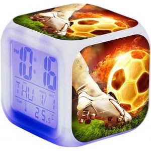 Réveil numérique football avec affichage LED - 1#, réveil carré, affichage intelligent de l'heure, du jour de la semaine, du mois et de la température - Neuf