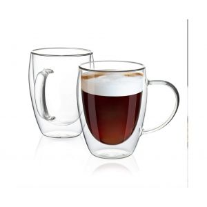 Lot De 2 Tasses À Café Transparentes À Double Paroi - 350 Ml - Verre Borosilicate De Haute Qualité Pour Boissons Chaudes Et Froides - Neuf