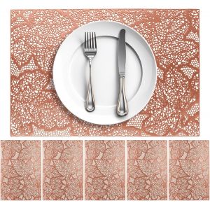 ERYI-Lot De 6 Sets De Table Lavables En Pvc - Résistants À La Chaleur - Antidérapants - Pour Cuisine, Maison, Restaurant, Table À Manger - 45 X 35 Cm - Rose - 10407 - Neuf