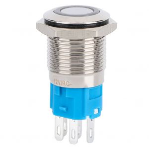 Interrupteur a bouton-poussoir momentane a tete plate de 16 mm avec eclairage LED 12 V pour voiture - Neuf
